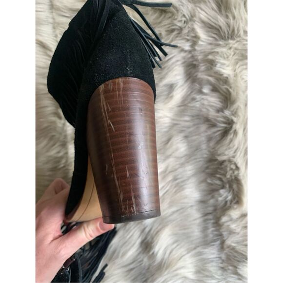 Sam Edelman Benji Black Suede Fringe Festival Cowboy Hippie Booties 9 - Picture 7 of 8